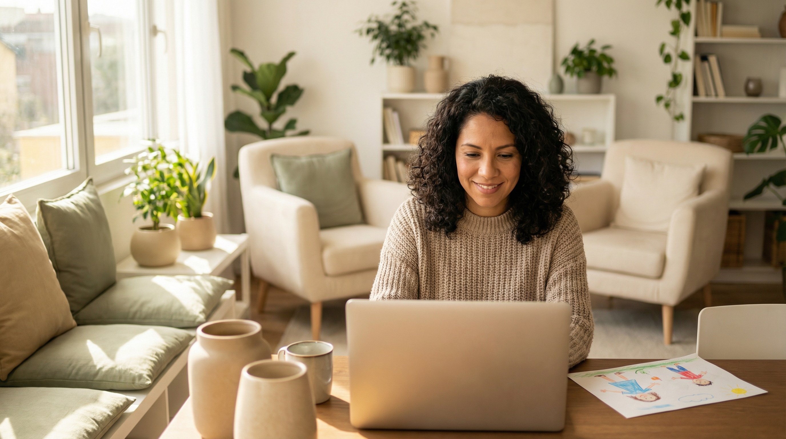 Mamá emprendedora trabajando desde casa
